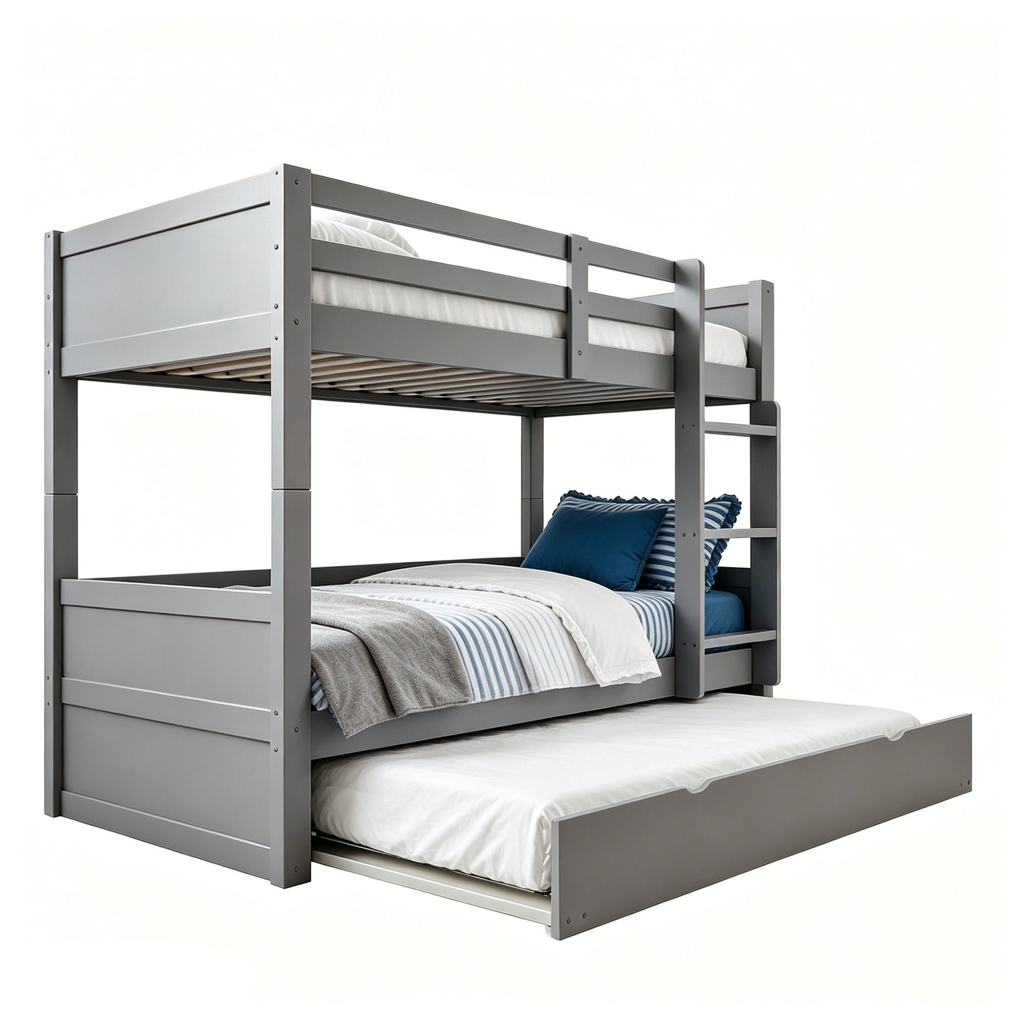 ETAGENBETT 90/200 cm in Grau aus Holz mit Ausziehbett, Sicherheitsgeländer und Lattenrost - Grau, Holz/Holzwerkstoff (90/200cm) - WISHDOR