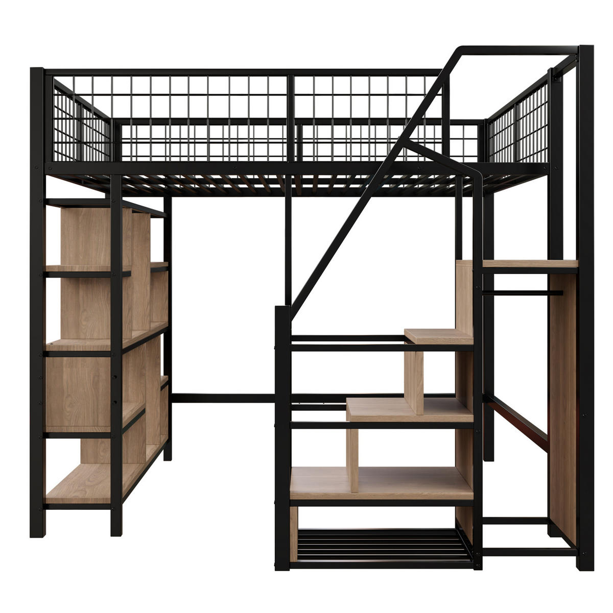 VYSOKÁ postel 140/200 cm černá z kovu se schodišťovým úložným prostorem - černá, kov (140/200cm) - OKWISH