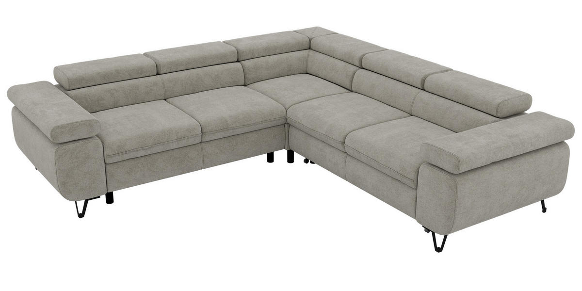 ECKSOFA QUADRO L - Hellgrau Stukture - Links Seite - Hellgrau/Schwarz, Textil/Metall (269/269cm) - MKS