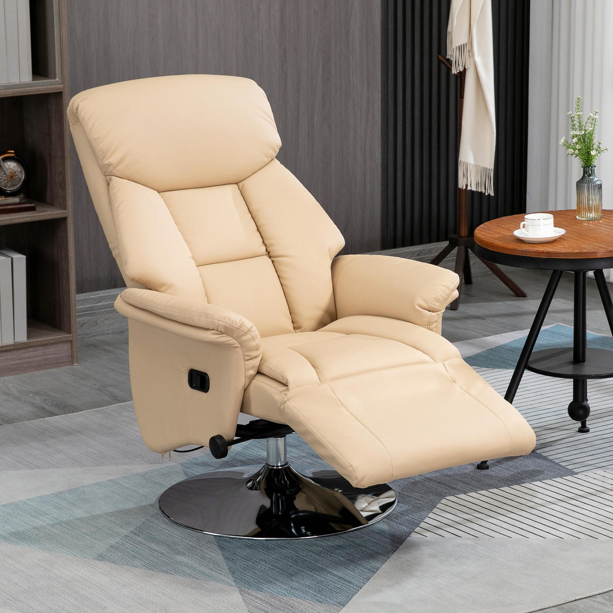 RELAXSESSEL, Fernsehsessel mit manuell Verstellbarer Rückenlehne, Fußteil, Beige - Beige/Silberfarben, Metall (78/109/80cm) - HOMCOM