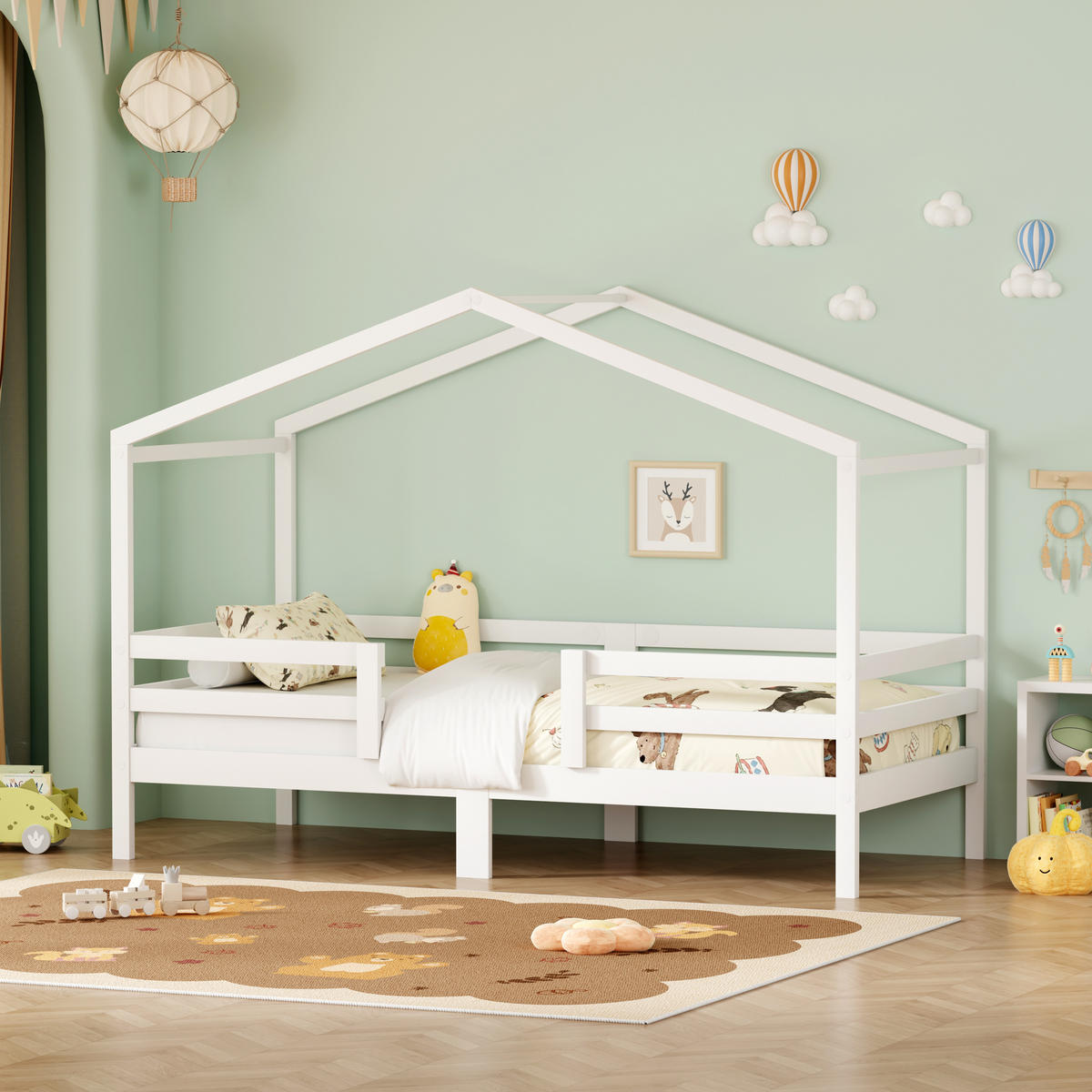 HAUSBETT 90/200 cm mit Rausfallschutz, DE-41909, in Weiß - Weiß, Holzwerkstoff (90/200cm) - ComfortXL