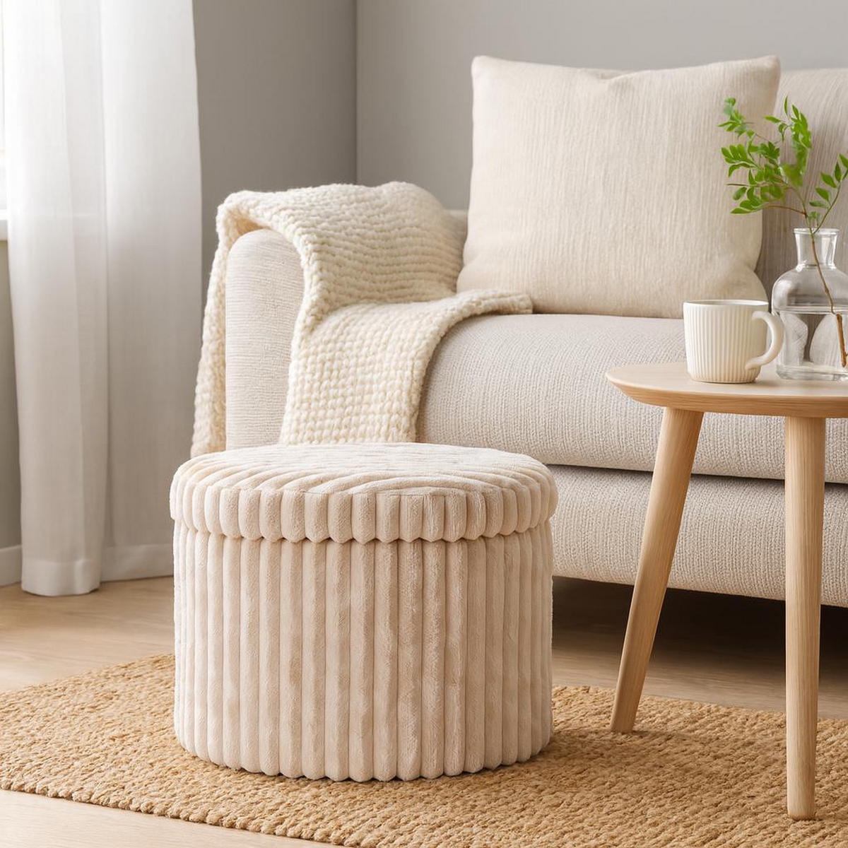 POUF mit Stauraum 43/43/32,5 cm - Beige, Textil (43/32.5/43cm) - Storage solutions