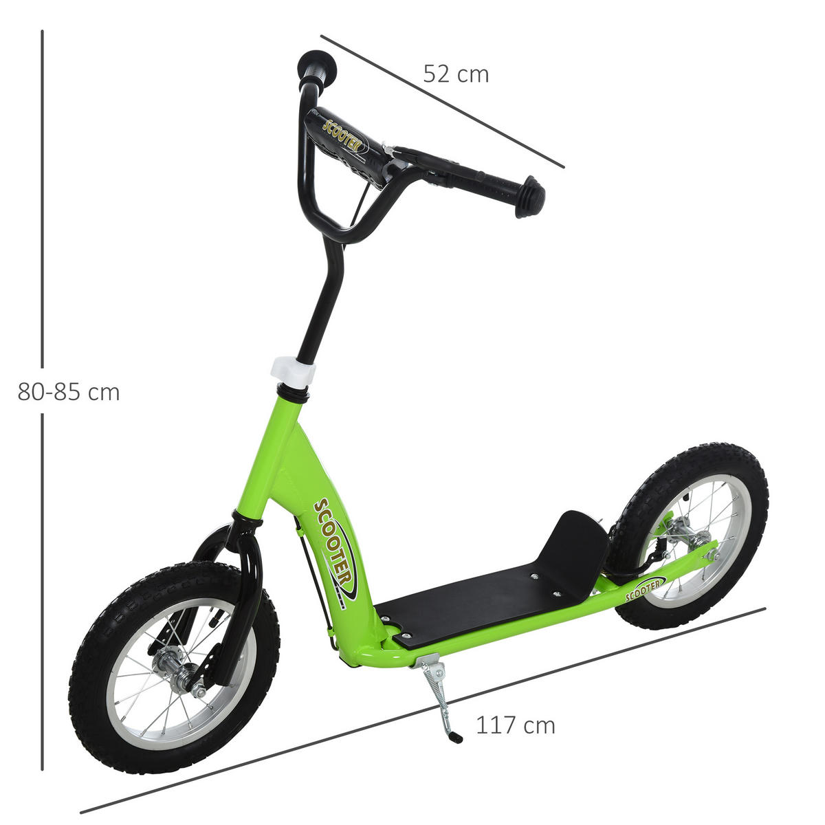 KINDERSCOOTER DE-16923 Große Räder & höhenverstellbarer Lenker Grün - Grün, Metall (117/52/85cm) - ComfortXL