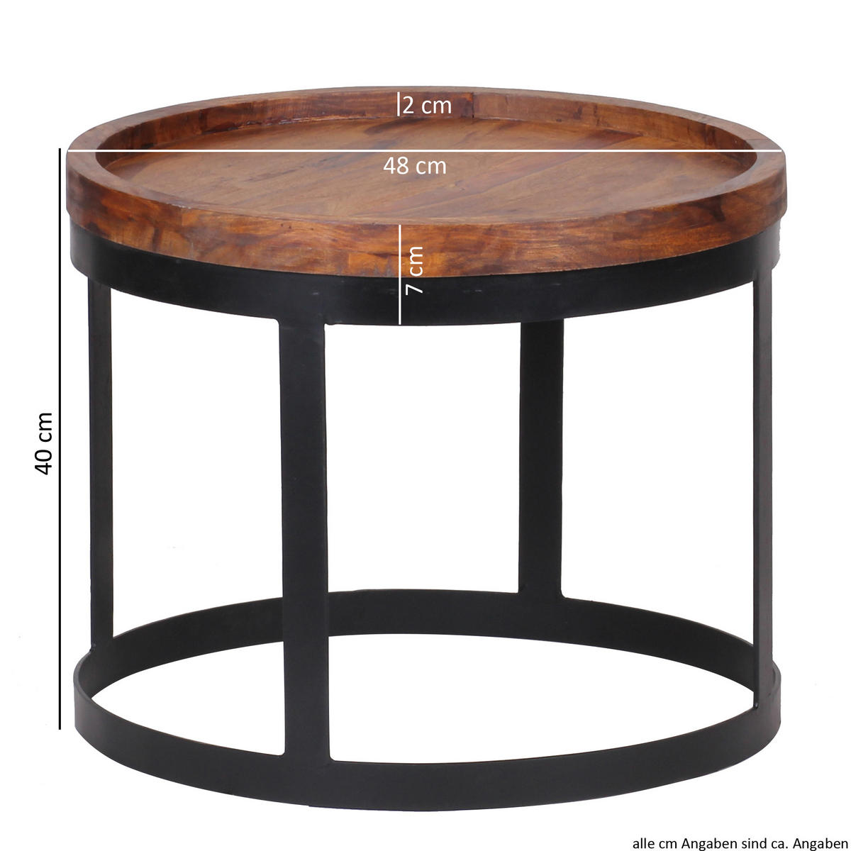 BEISTELLTISCH 2er Set Massivholz Metallgestell Rund Natur INDI, Braun 53x53x45 cm - Schwarz/Braun, Holz/Metall (53/53/45cm) - KADIMA DESIGN