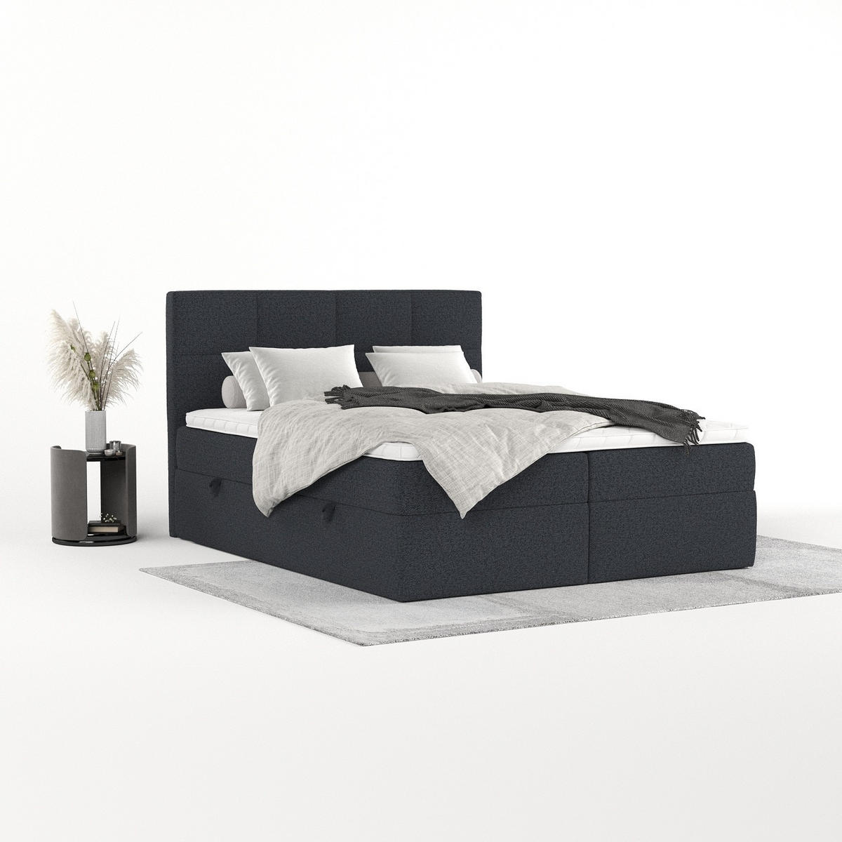 BOXBETT Oris 140/200 cm Anthrazit im Riva Stoff - Anthrazit/Schwarz, Holz/Holzwerkstoff (140/200cm) - AltaBeds