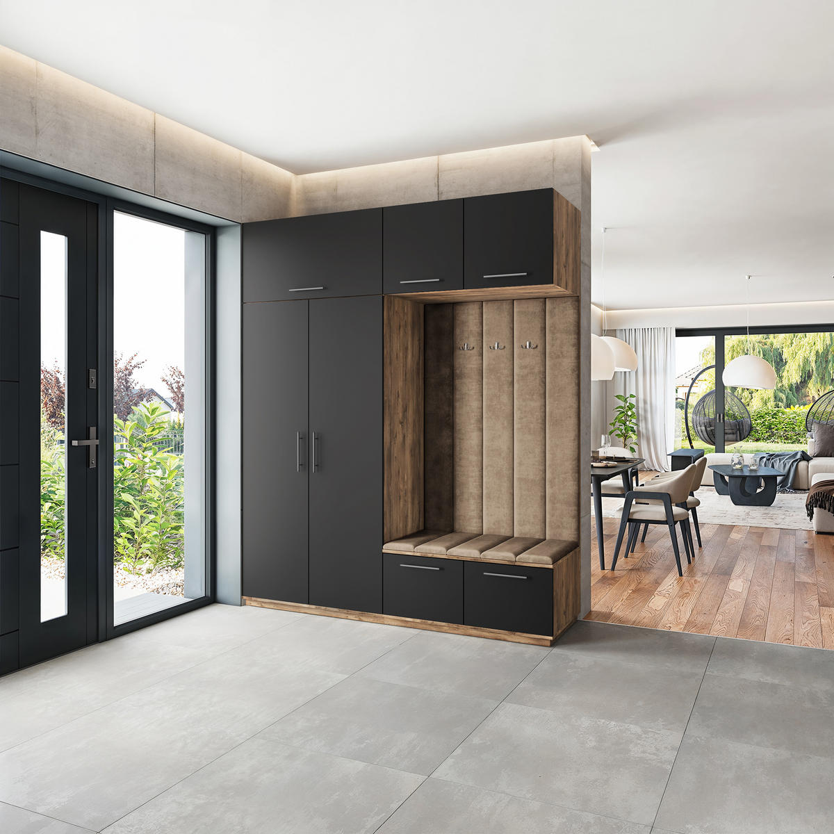 GARDEROBENSCHRANK REMA 200/240/60 cm Modern Garderobe-Set Eiche Lefkas - Eichefarben/Beige, Holzwerkstoff (200/240/60cm) - MASSENO