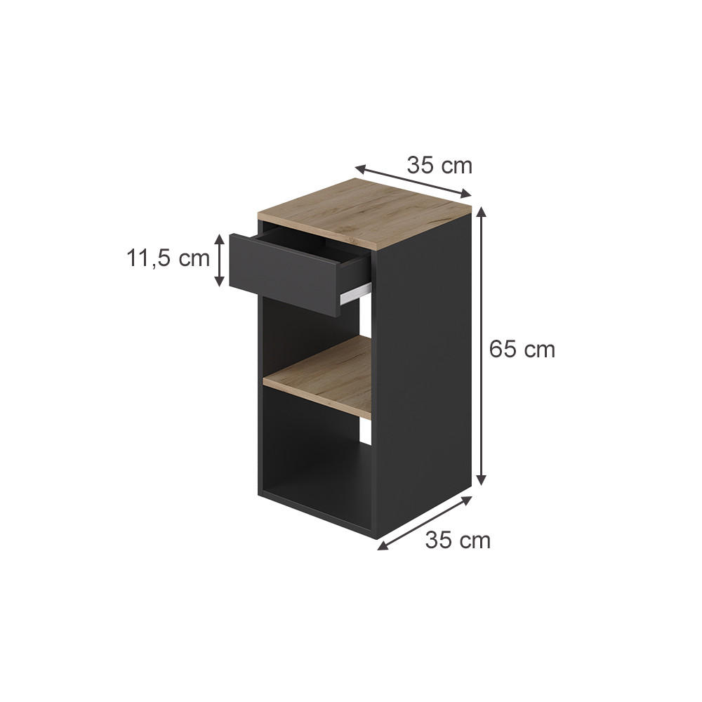 NACHTTISCH Dany Anthrazit 35 x 65 cm mit 1 Schublade - Honigeiche/Anthrazit, Holzwerkstoff (35/65/35cm) - Vicco