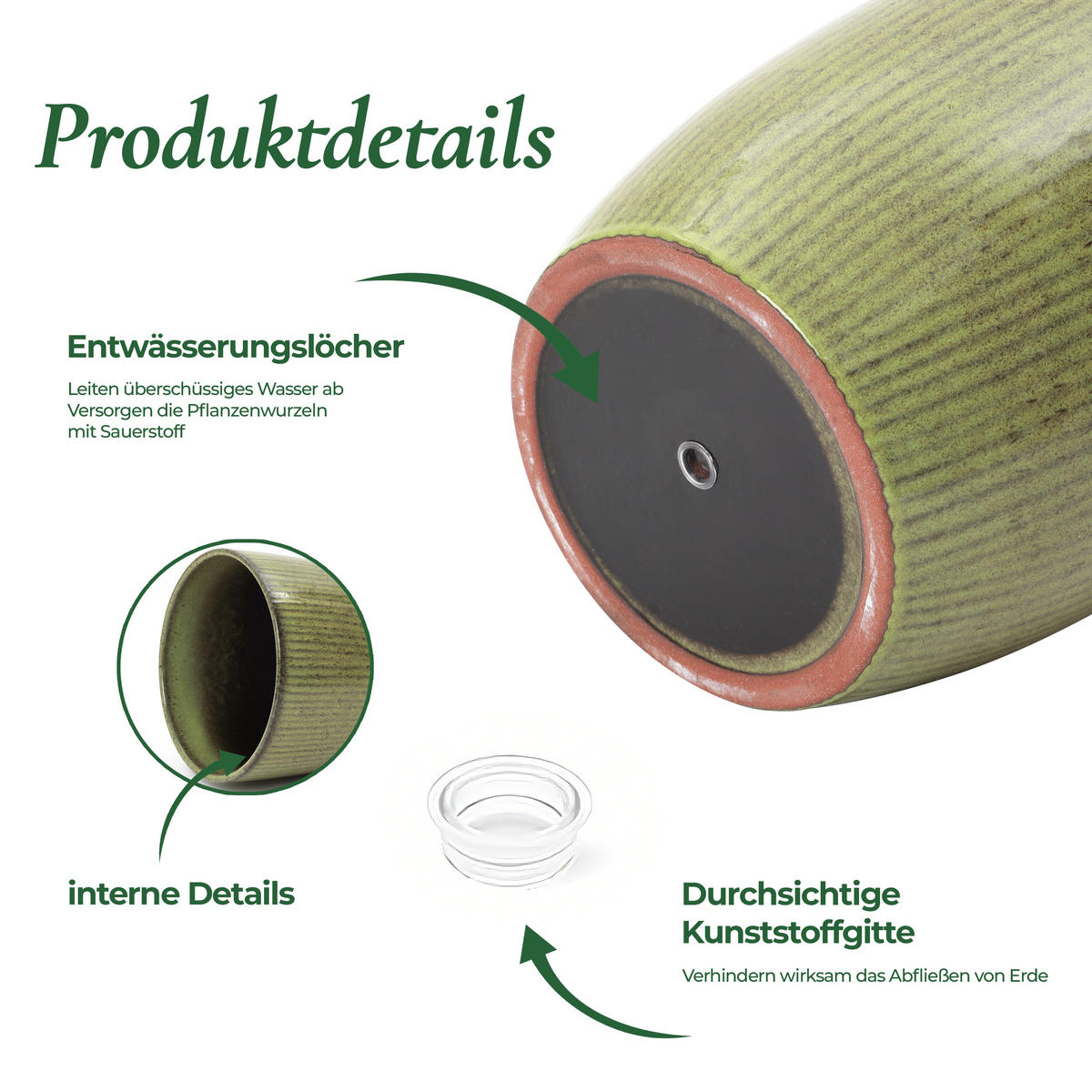 GRÜNER Keramik-Blumentopf, Durchmesser 30 cm, Höhe 28 cm - Grün, Keramik (27cm) - Hometopia