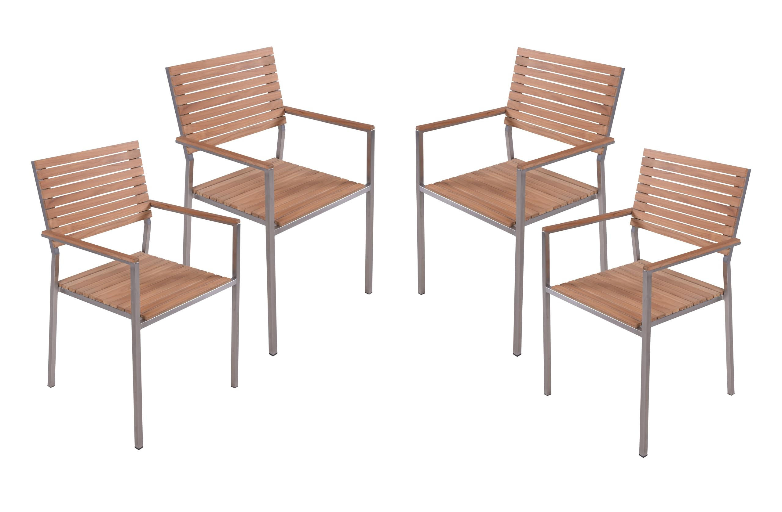 GARTENSTUHL 4er Set Otto Stapelstuhl - Braun, Holz (53/86/50cm) - DELUKE