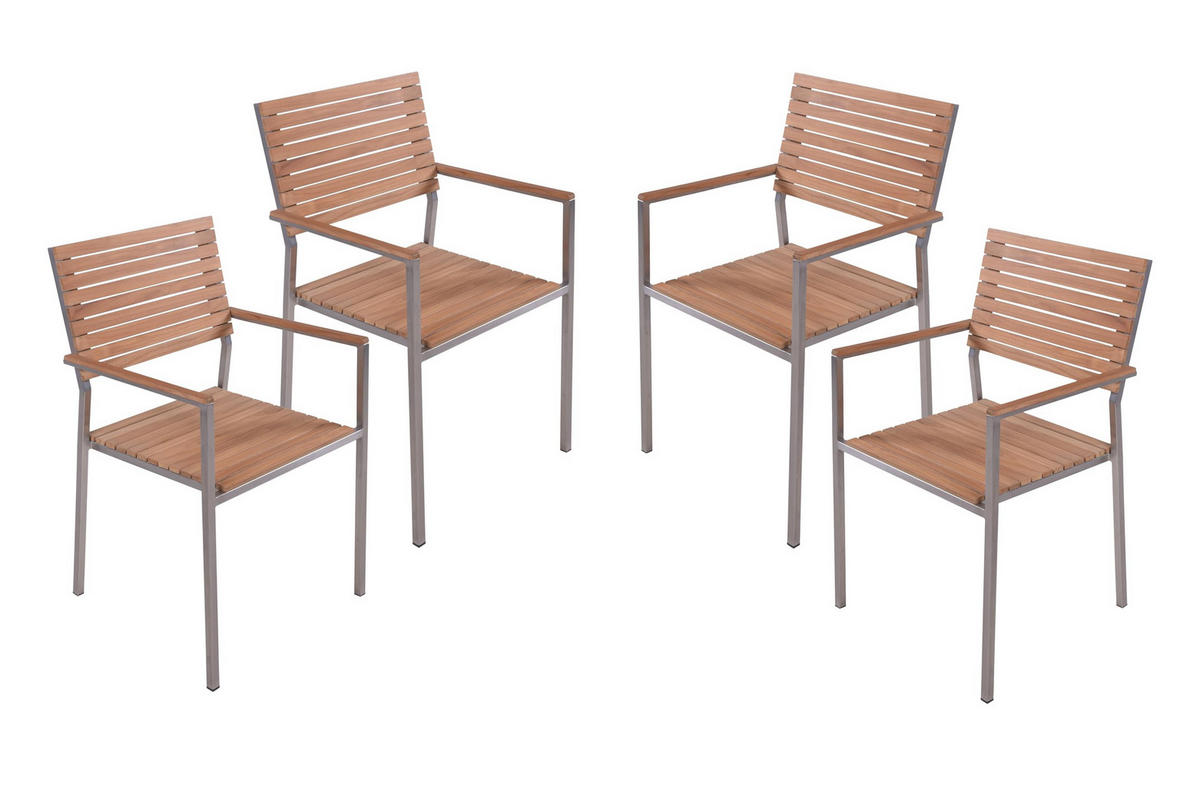 GARTENSTUHL 4er Set Otto Stapelstuhl - Braun, Holz (53/86/50cm) - DELUKE