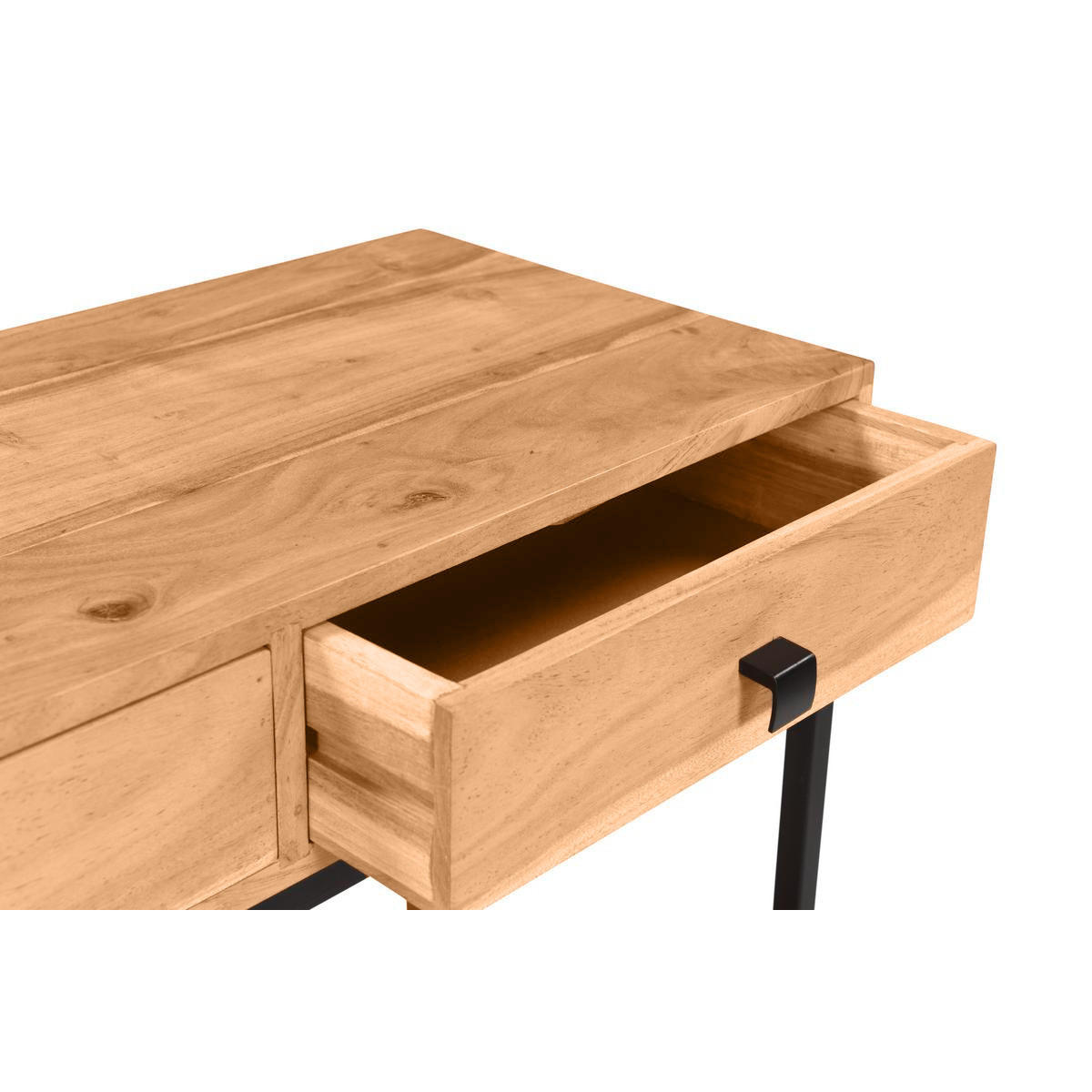 KONSOLE 2 Schubladen Akazienholz Metall B80 cm AXELLE - Dunkelbraun, Holz (80/35/76cm) - Miliboo