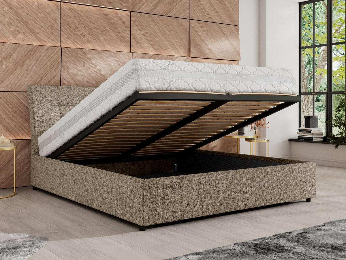 POLSTERBETT GALA CLASSIC 180/200 - Dunkelbeige Strukture - Pocket-Matratze - Taupe, Textil (180/200cm) - MKS