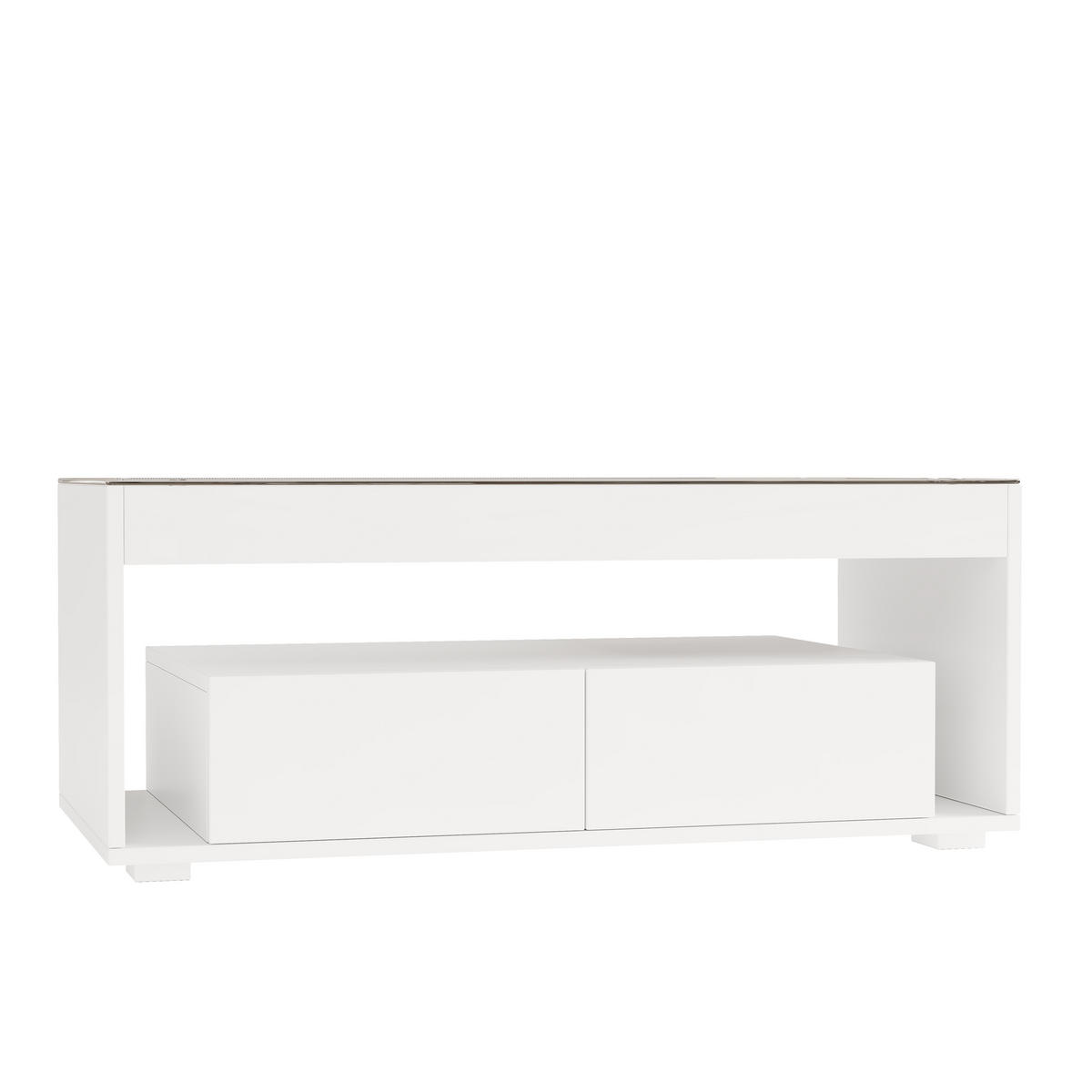 COUCHTISCH LED Weiß 2 Schubladen Glas 100x50x40cm Hochglanz - Weiß, Holzwerkstoff (100/50/40cm) - FLIEKS