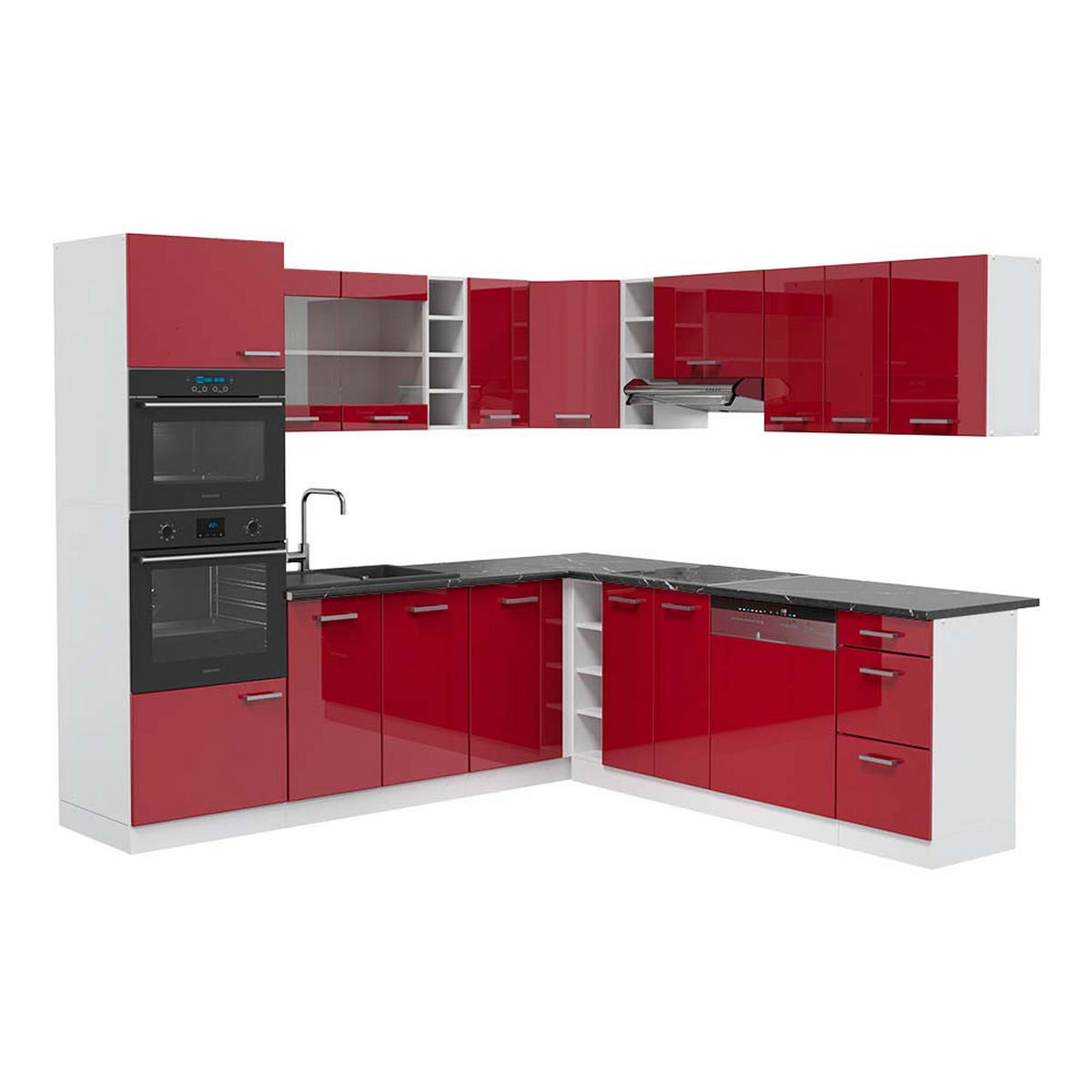 ECKKÜCHE R-Line Bordeaux Hochglanz/Weiß 237 x 247 cm, AP Anthrazit - Bordeaux/Weiß, Holzwerkstoff (247/81.6/60cm) - Vicco