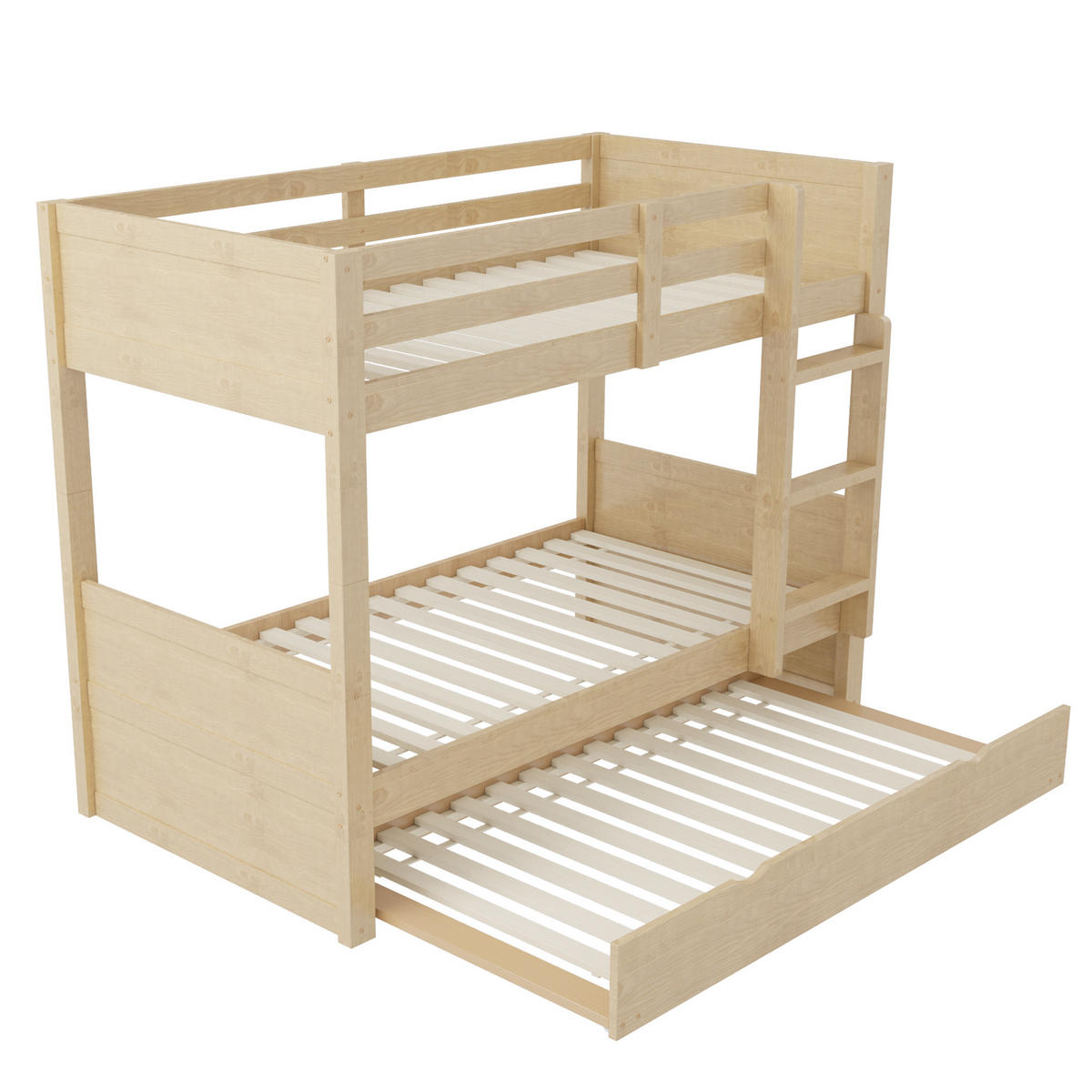 ETAGENBETT 90/200 cm DE-32580 3-in-1 mit Ausziehbett und Geländer Holz - Naturfarben, Holz (90/200cm) - ComfortXL