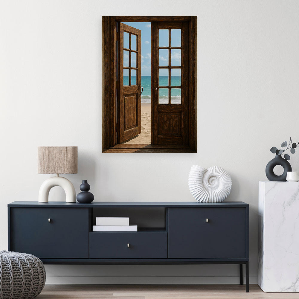 LEINWANDBILD Shabby Chic Blick auf eine Tür zum Strand 40x60cm - Braun, Textil (40/60cm) - Feeby