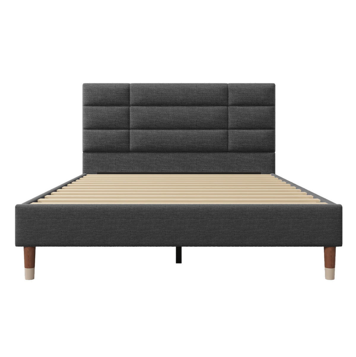 TAPECIRANI krevet 140/200 cm sivi od punog drva s uzglavljem i letvičastom podnicom - siva, drvo (140/200cm) - OKWISH