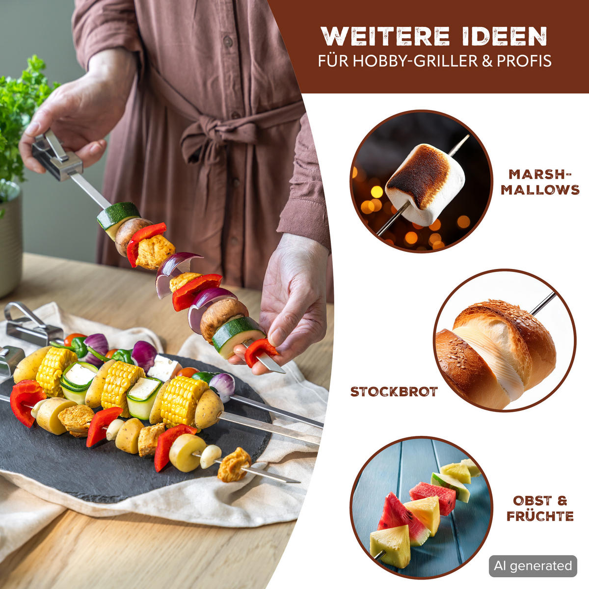 GRILLSPIESSE 6-er-Set, silber, Metall - Edelstahlfarben, Metall (43cm) - bremermann