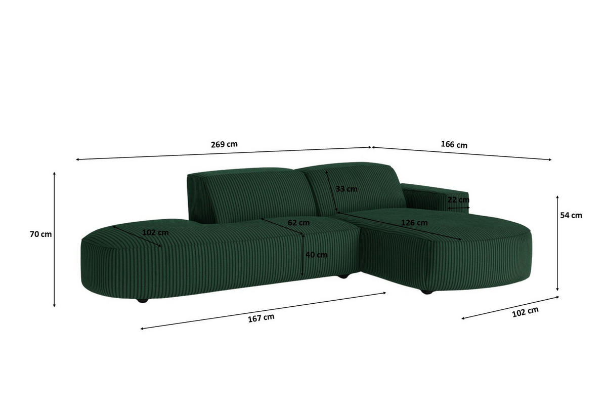 ECKSOFA Cursal Atelier, Stoff Poso, Grün, Rechts - Grün, Holz (269/166cm) - Kaiser Möbel
