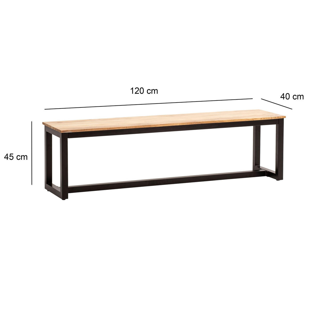 ESSZIMMERBANK Massivholz Metall Loft-Stil ohne Lehne, Akazie 120x40x45 cm - Schwarz/Braun, Holz/Metall (120/45/40cm) - KADIMA DESIGN