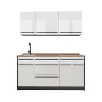 SINGLEKÜCHE R-Line, Weiß Hochglanz/Anthrazit, 160 cm Arbeitsplatte Goldkraft Eiche - Weiß Hochglanz/Anthrazit, Holzwerkstoff (160/81.6/60cm) - Vicco