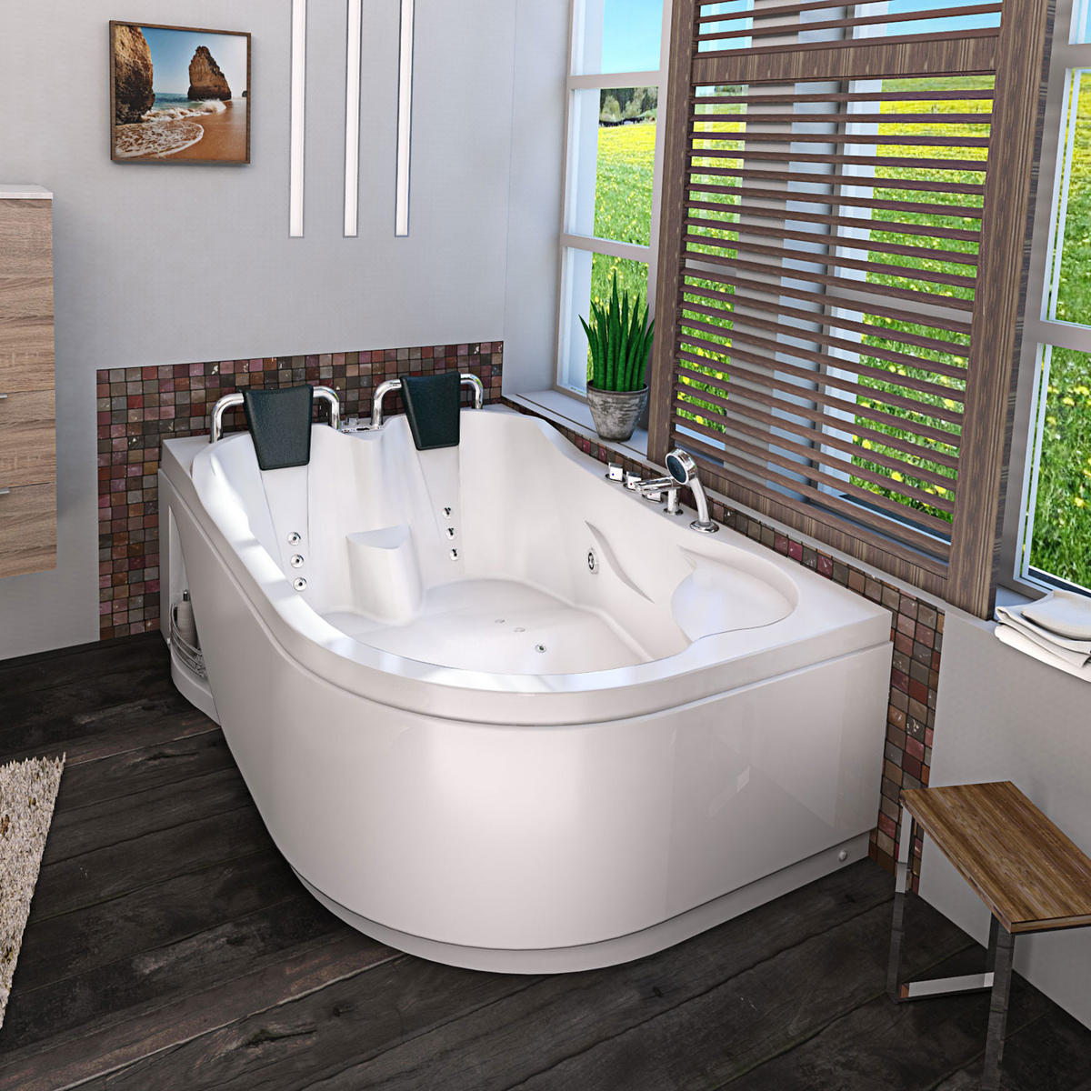 WHIRLPOOL Pool Badewanne Eckwanne W23H-R - Weiß, Glas/Kunststoff (182/80/120cm) - AcquaVapore by Sandra Jentho