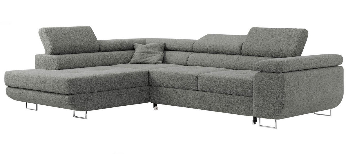 ROHOVÁ SEDAČKA GUSTAW L - Šedá Bouclé - Levá Strana - šedá/stříbrná, kov/textil (275/205cm) - MKS