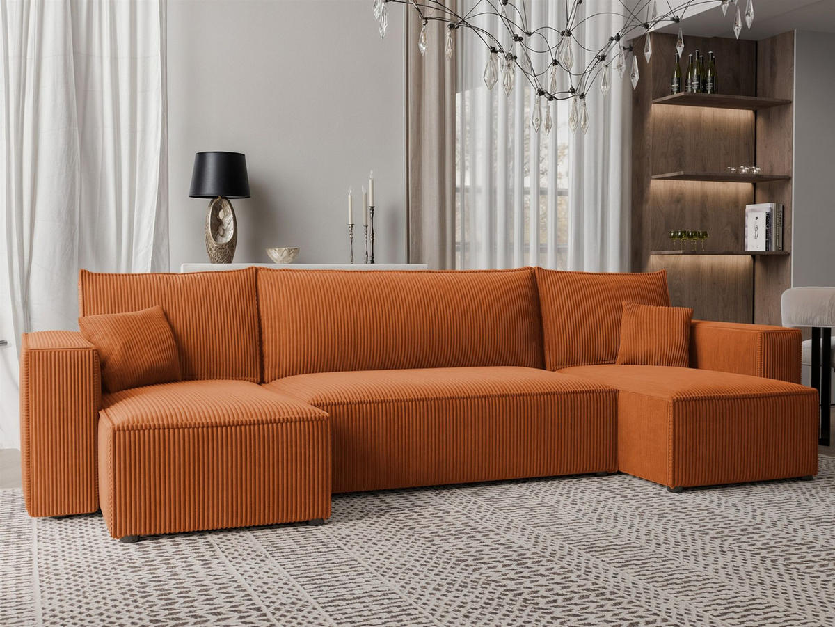 WOHNLANDSCHAFT Adara Schlaffunktion - Hellbraun, Holzwerkstoff/Textil (312/83/145cm) - Fun Möbel