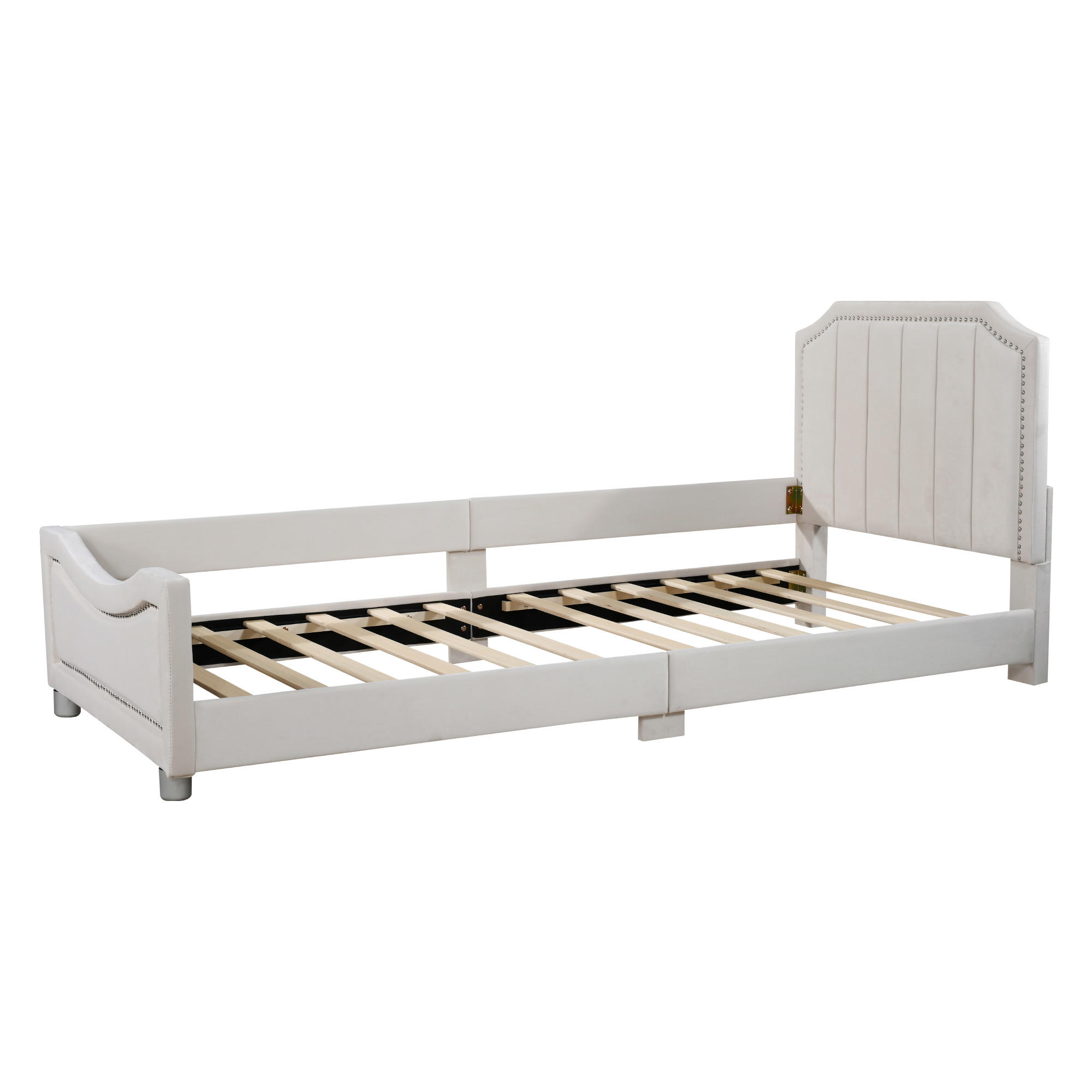 POLSTERBETT Kinderbett 90x200 cm Schlafsofa Flanell Bettgestell mit Rückenlehne & Armlehne Beige - Beige, Holz - Ej. Life