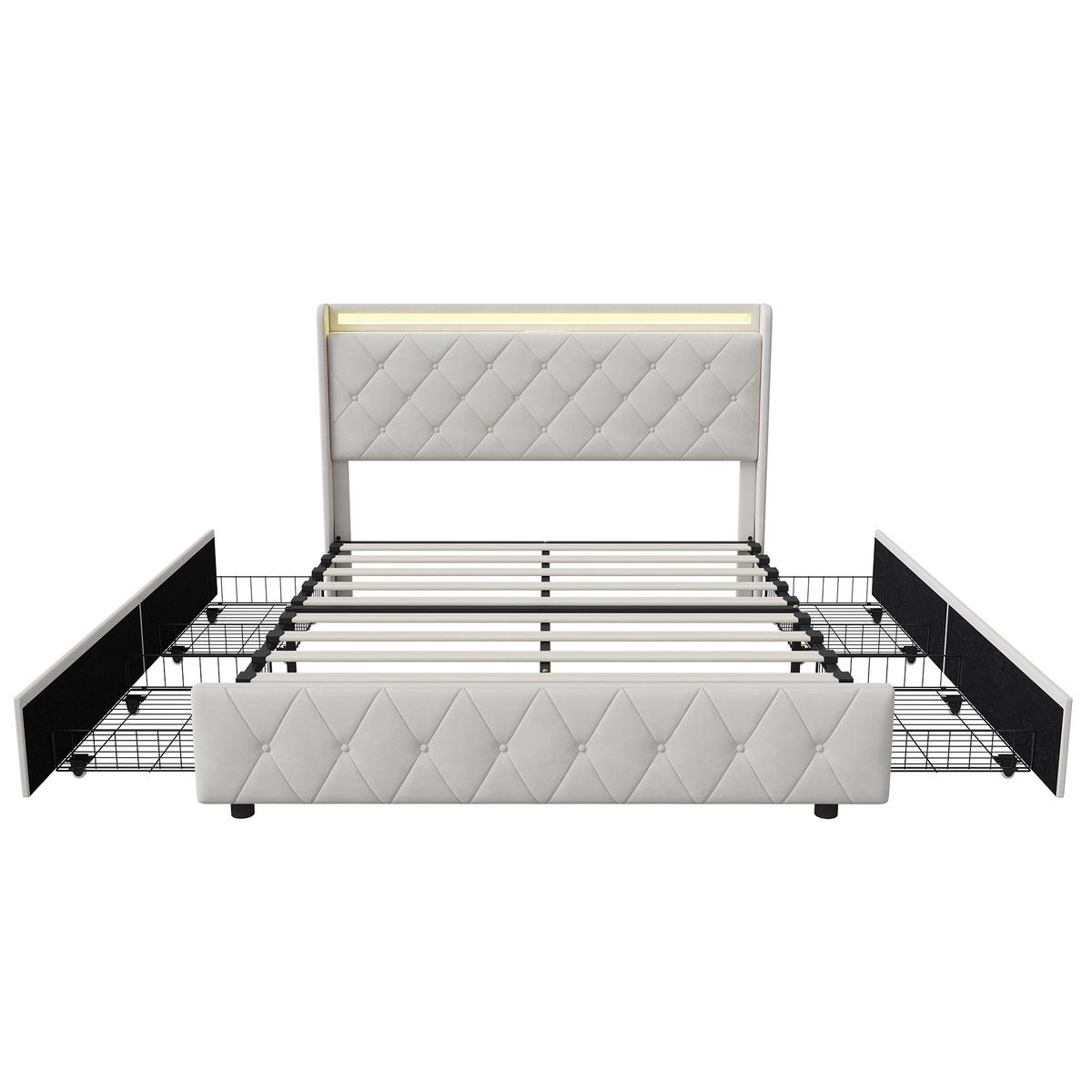 POLSTERBETT 140x200 cm LED USB 2 Schubladen Lattenrost beige - Beige, Holz (140/200cm) - LEBENLANG