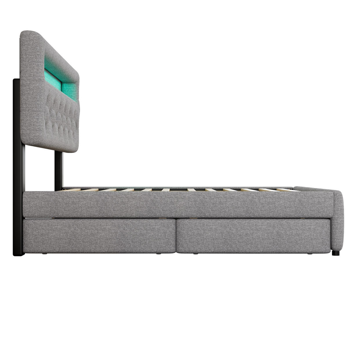 POLSTERBETT 140x200cm Grau Doppelbett Bettauszug 2 Schubladen Lichtleiste - Grau, Holz (140/200cm) - FLIEKS