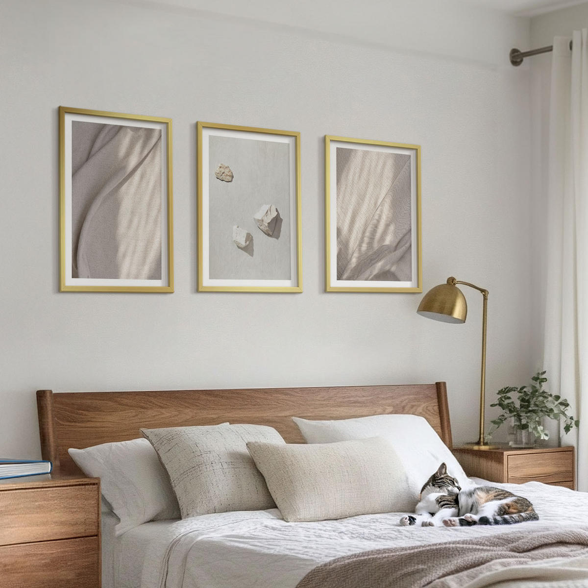 WANDBILDER 3er Set - 40x60 cm Goldrahmen - Nahaufnahmen der Struktur im Boho-Stil - Goldfarben, Kunststoff (40/60cm) - ArtPrintCave