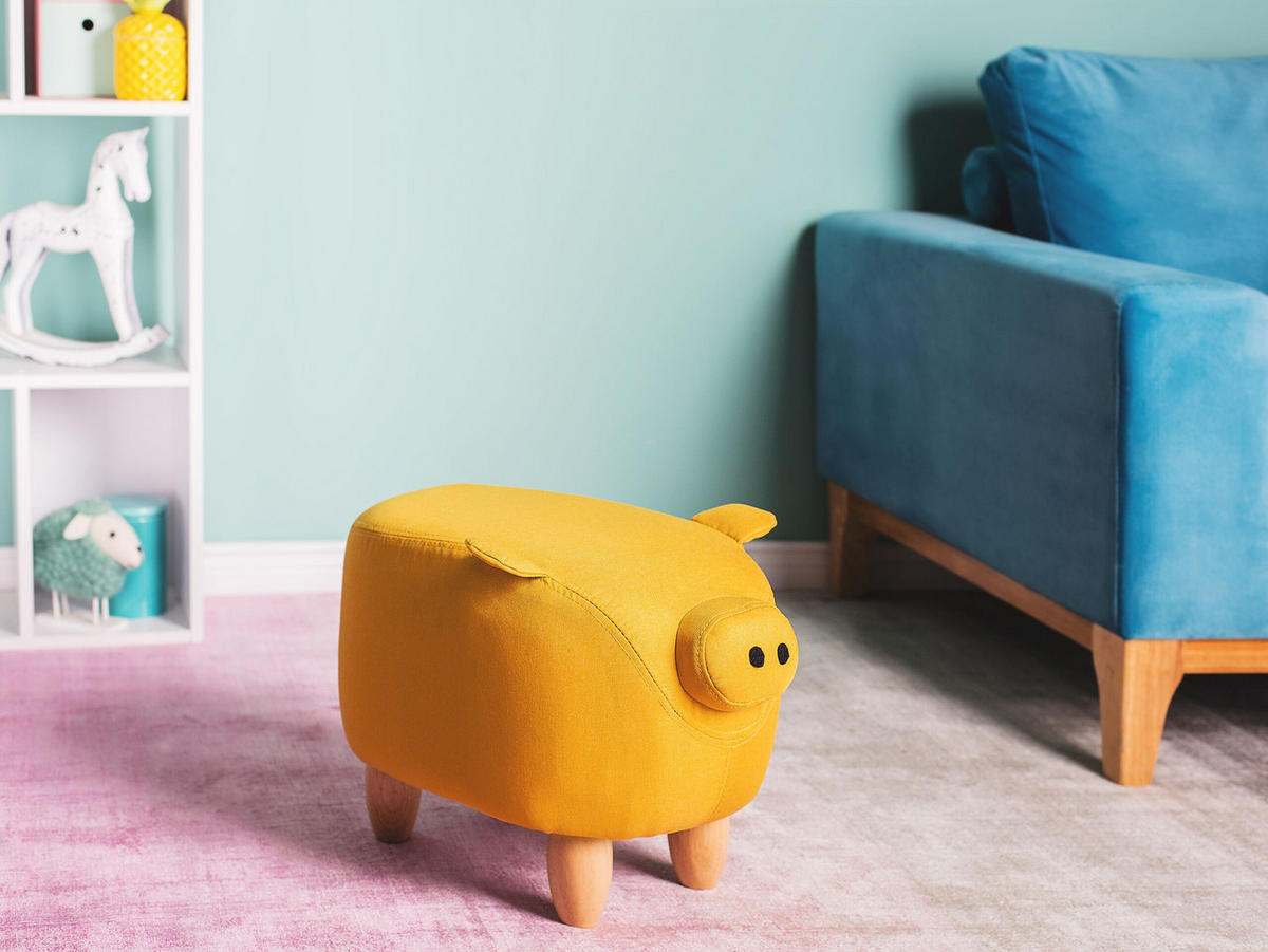 TIERHOCKER Piggy 32/50/35 cm - Gelb, Kunststoff/Textil (50/35/32cm) - Beliani
