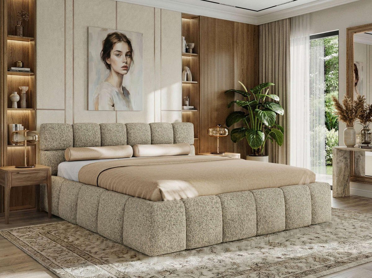 POLSTERBETT NIRA CLASSIC 180/200 - Dunkelbeige Strukture - Schaum-Matratze - Taupe, Textil (180/200cm) - MKS
