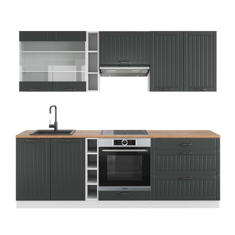 KÜCHENZEILE Fame-Line Anthrazit Landhaus/Weiß 235 cm, AP Eiche - Anthrazit/Weiß, Holzwerkstoff (235/81.6/60cm) - Vicco
