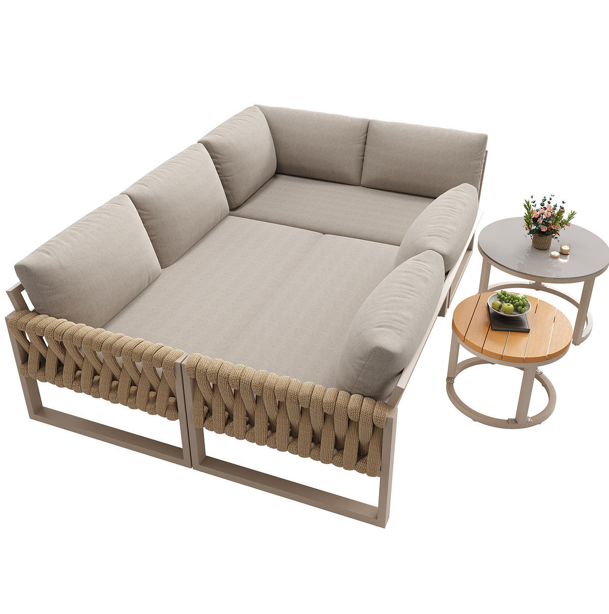 GARTENMÖBEL 110x66x86cm beige aus Metall und Olefin - Beige, Metall - Modfu