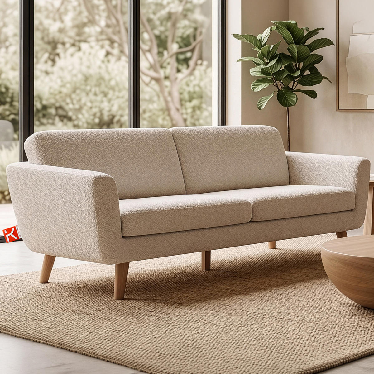 3-SITZER-SOFA TAGIO mit Armlehnen, Creme - Creme/Braun, Buchenholz/Textil (88/80/190cm) - KONSIMO®