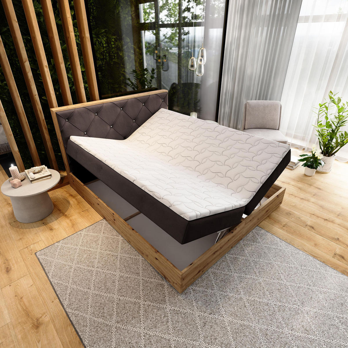 BOXBETT FOSCO 140x200 cm mit Matratze und Topper - Braun - Braun, Holz (140/200cm) - MASSENO