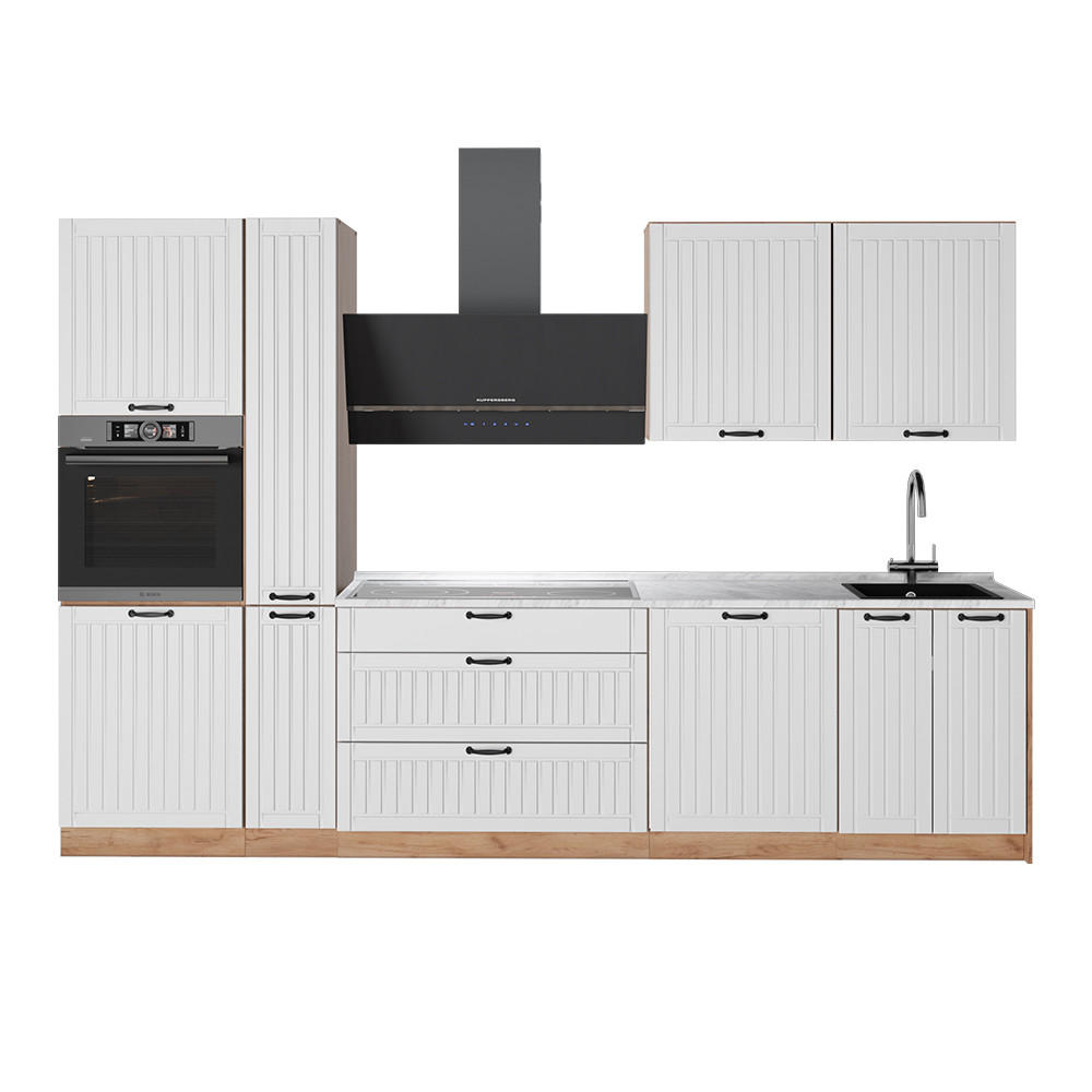 KUCHYNKA Fame-Line, Biely vidiecky dom/Dub Goldkraft, 310 cm, AP Marble - biela/dub medový, kompozitné drevo (310/206.8/60cm) - Vicco