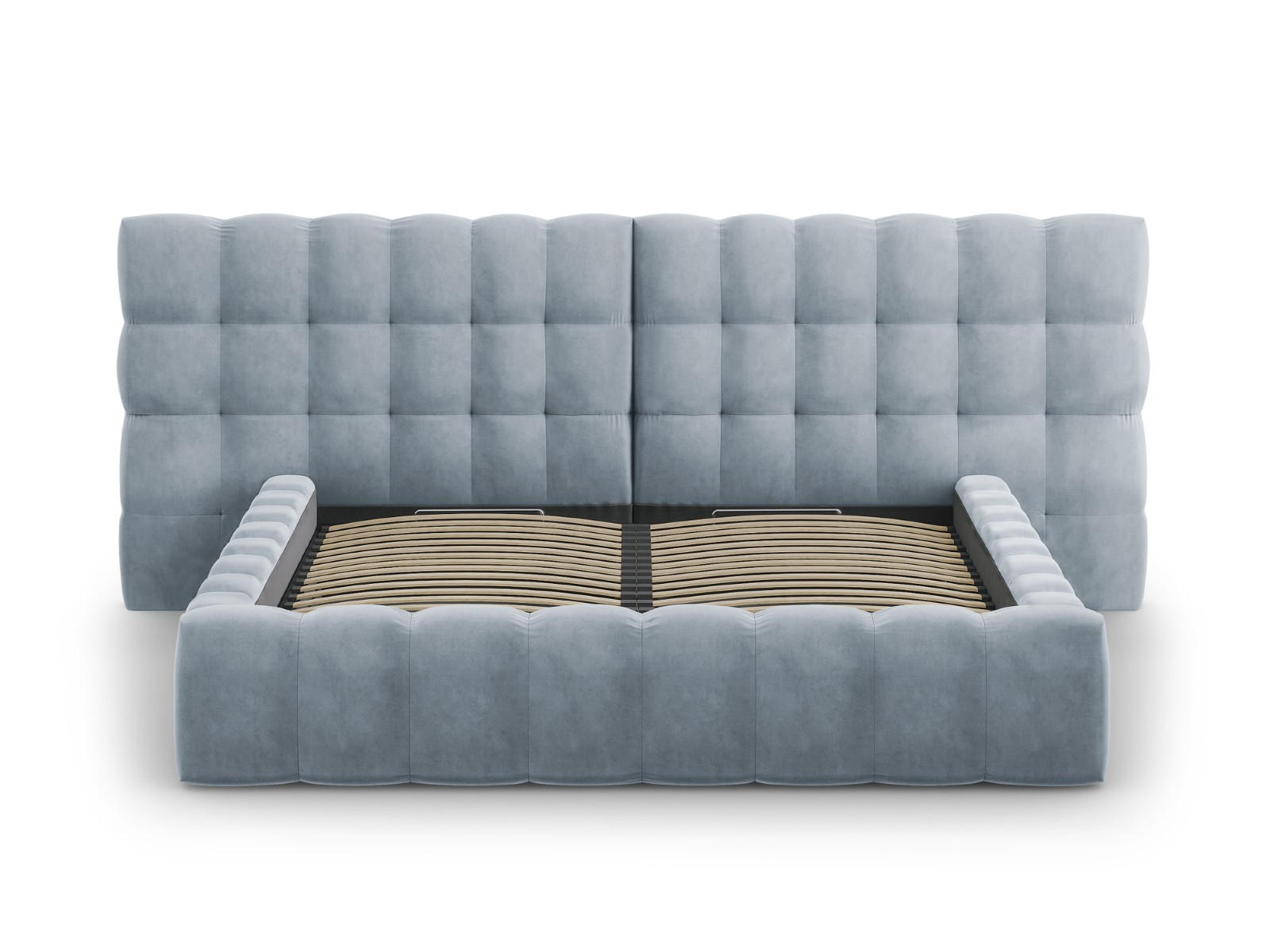 BETT mit Bettkasten und Doppelkopfteil Mamaia aus Samt hellblau 180x200cm - Hellblau, Textil (180/200cm) - Micadoni