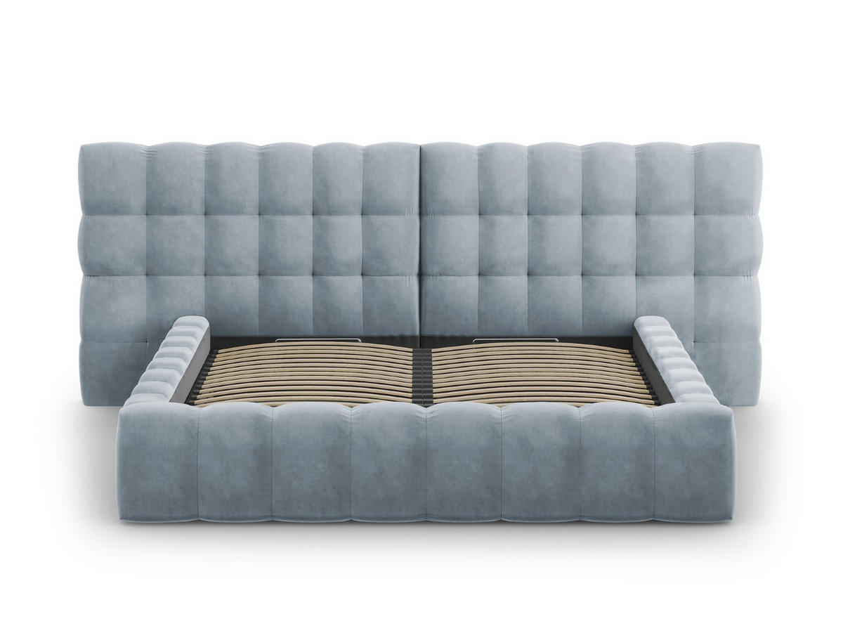 BETT mit Bettkasten und Doppelkopfteil Mamaia aus Samt hellblau 180x200cm - Hellblau, Textil (180/200cm) - Micadoni