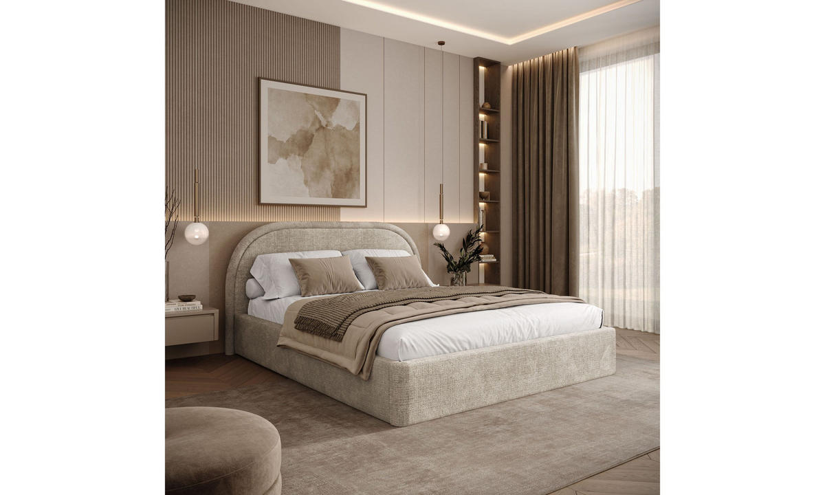 POLSTERBETT OLIVIA 140x200 cm Crem 02 34 Holzlatten - Beige, Textil (140/200cm) - Lookway