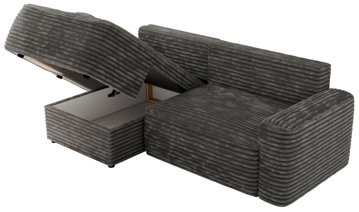 ECKSOFA BELLUNO L Dunkelgrau Cord - Links - Dunkelgrau/Schwarz, Textil (144/233cm) - MKS