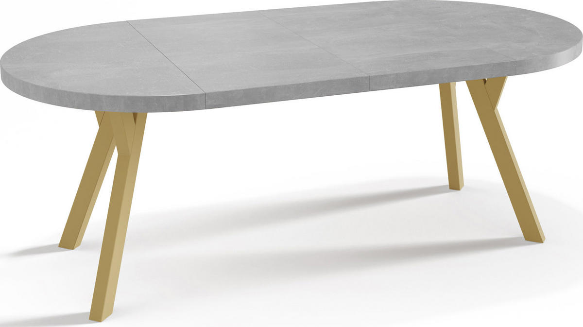 ESSTISCH Mateo runder ausziehbarer, Grauer Beton 100-200/100/76 cm - Goldfarben/Hellgrau, Holz/Holzwerkstoff (100/100/76cm) - WFL GROUP