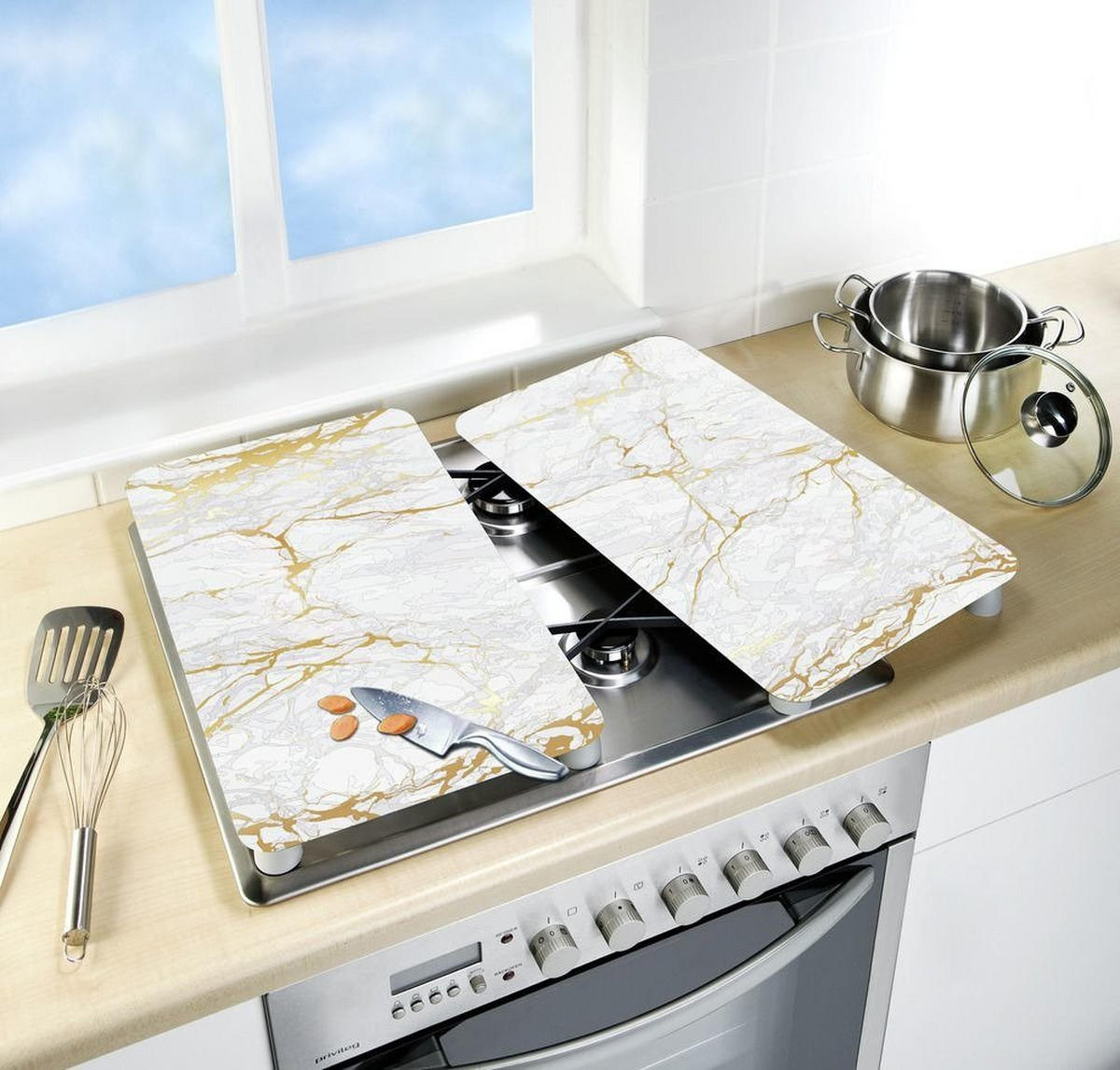 SCHUTZPLATTEN für Herd Marble 52/30 cm - Multicolor, Glas (30/52cm) - Wenko