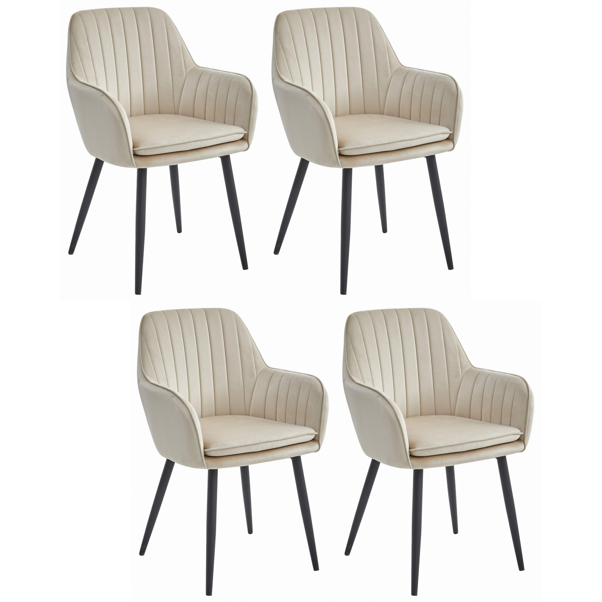 STUHL PRAIANO 4-er Set, Beige, Schwarz, mit Samtstoff gepolstert - Beige, Textil/Metall (58/87/57cm) - Komodee