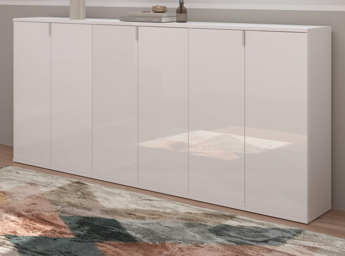 SIDEBOARD weiß Hochglanz 183 cm, Kommode 6-türig - Chromfarben/Weiß Hochglanz, Holzwerkstoff/Metall (183/99/34cm) - Inn.Furn