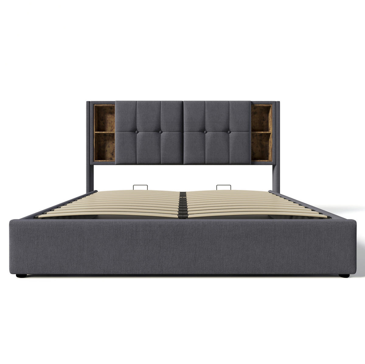 BETT mit Stauraum & Ladestation 140x200 cm Baumwolle Grau - Grau, Metall (140/200cm) - Meubliv