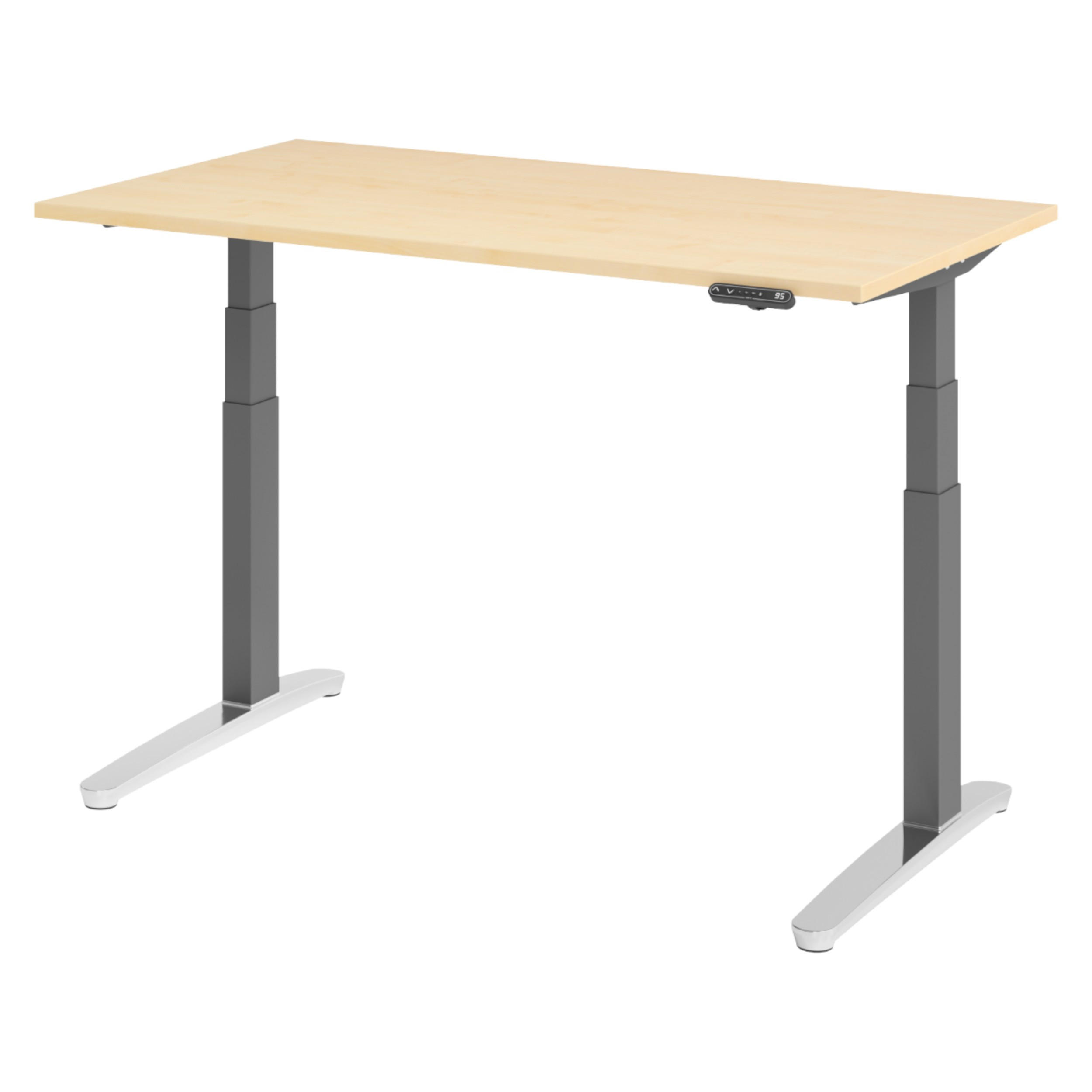 SCHREIBTISCH elektrisch XBHM 80/140/74 cm in Ahornfarben/Graphitfarben/Alu poliert - Silberfarben/Ahornfarben, Holzwerkstoff (80/140/74cm) - bümö