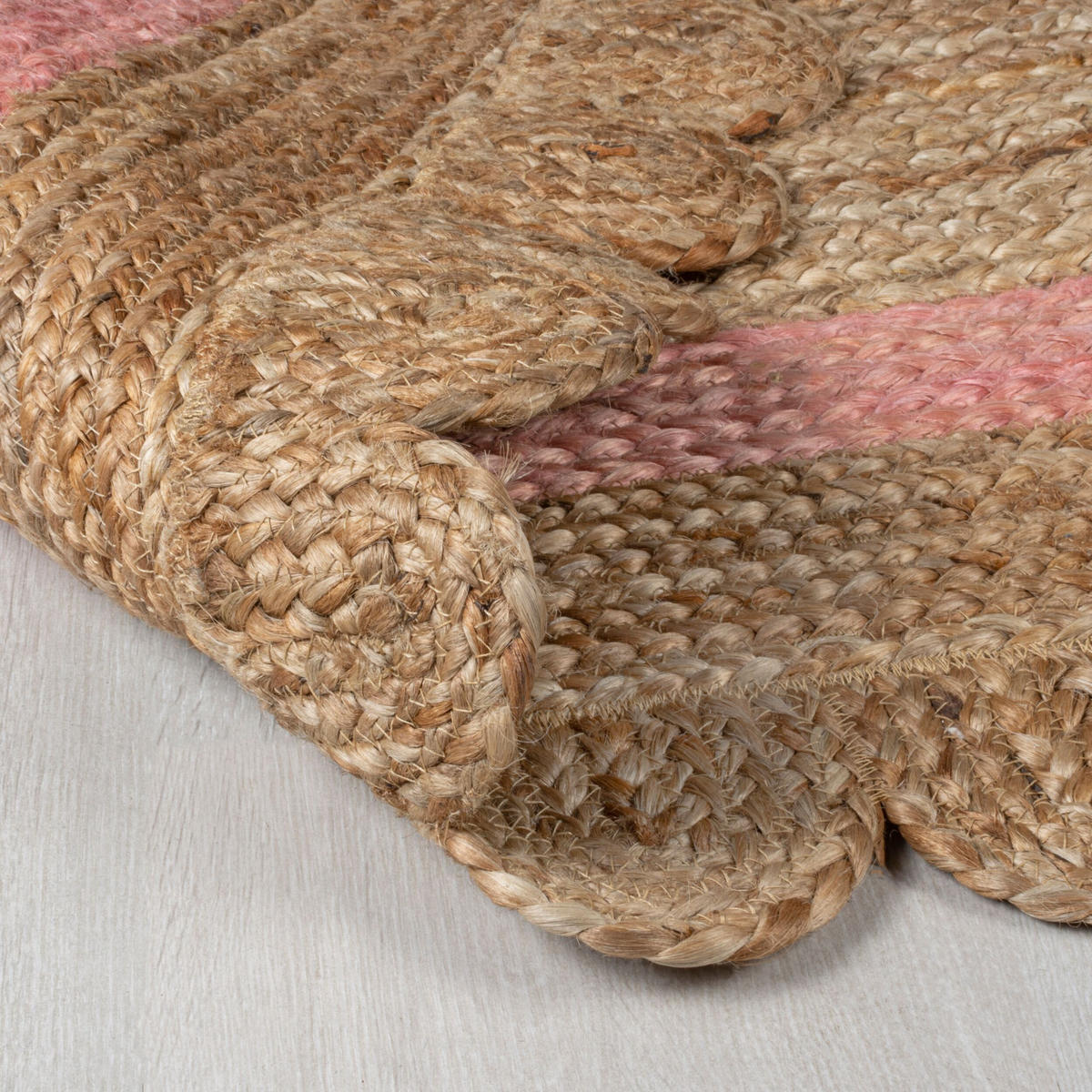 TEPPICH Jute Handarbeit-Design, naturfarben GRACE, Braun-Rosa 160x230 cm - Braun, Naturmaterialien (160/230cm) - KADIMA DESIGN